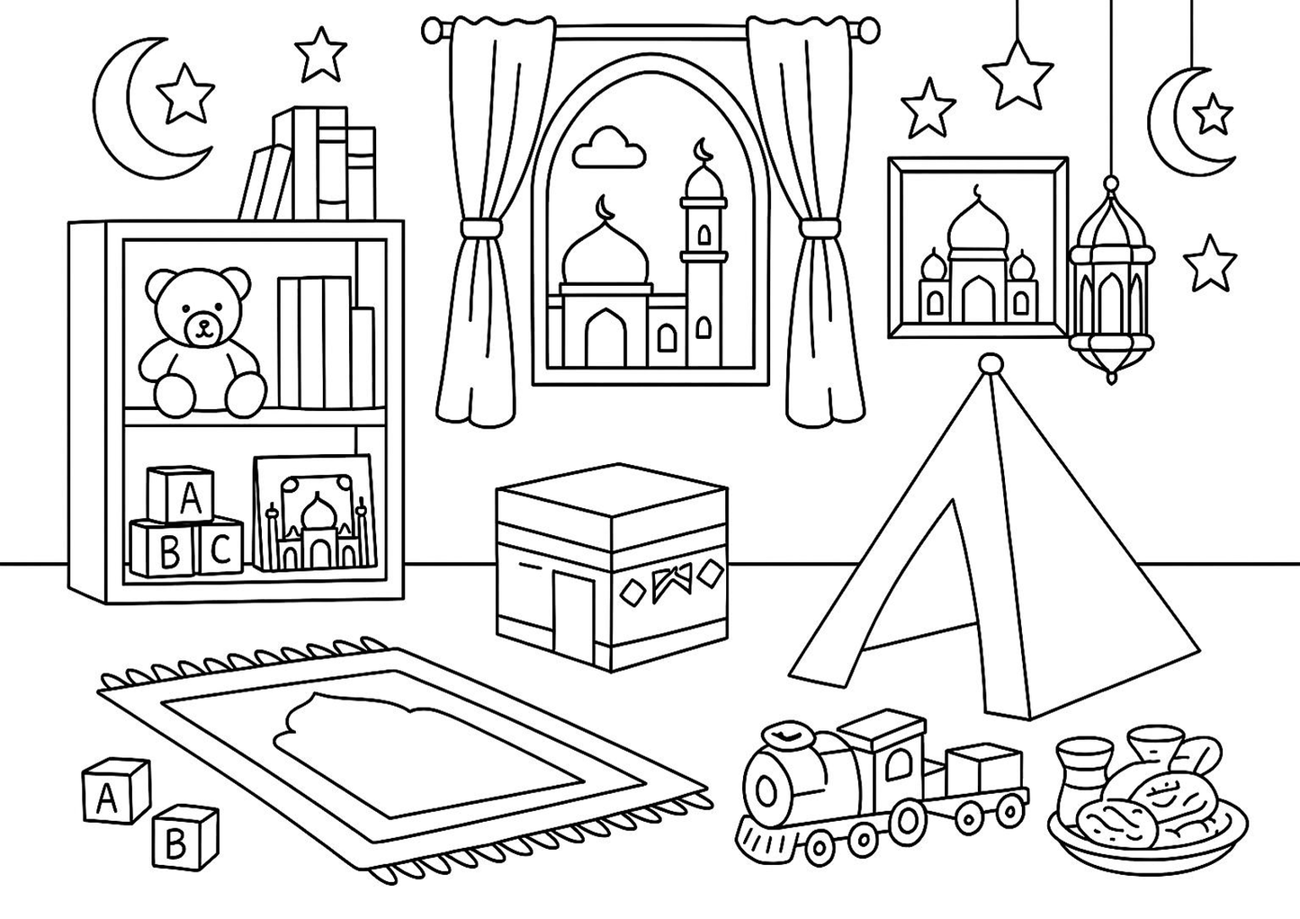 40 Islamitische Kleurplaten – Ramadan | Moskee | Gebed | Dieren | Printable bundel